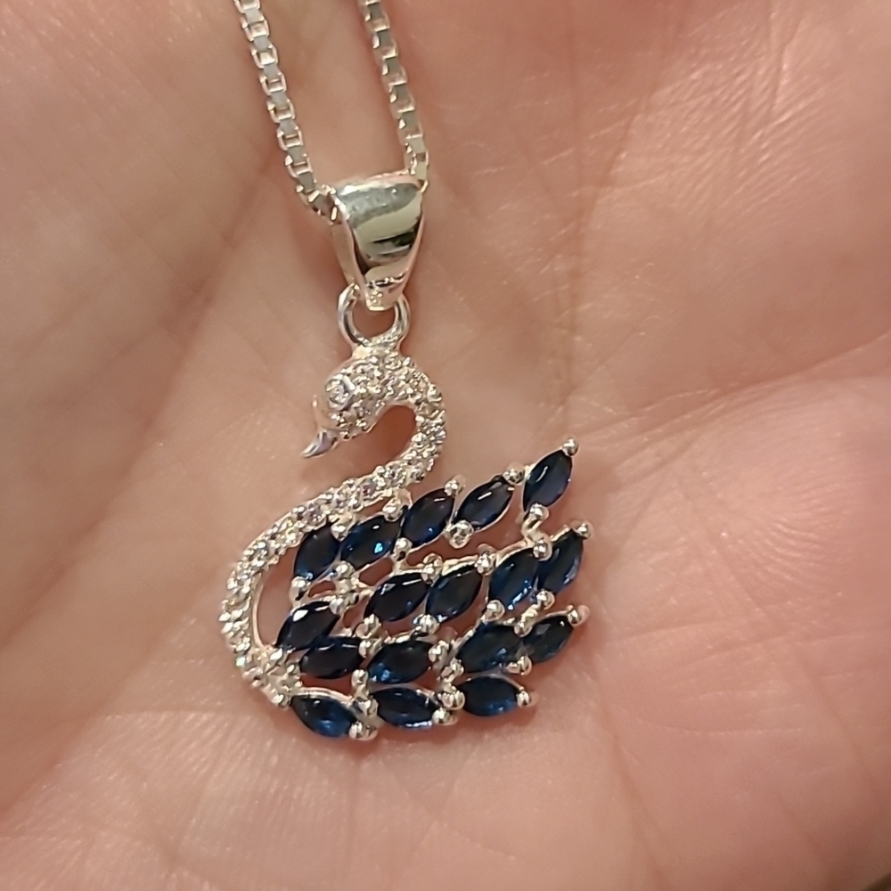 Blue swan cubic zirconia sterling silver necklace